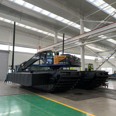 China Farms HYUNDAI R305LVS Amphibious Excavator with side pontoons and 2pcs spud for sale