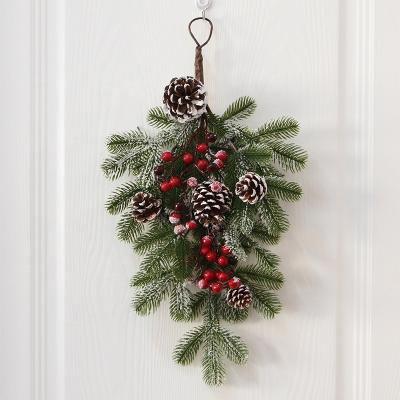 China PVC Christmas Wreath Decoration Red Pinecone Berries with Ribbon Bow Shopping Mall Holiday Hanging Decoration for sale