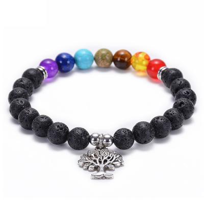 China Natural BOHEMIA Prayer Beads Lava Rock Stone Essential Oil Diffuser Bracelet Necklace 7 Chakra Healing Crystals Yoga Meditation for sale