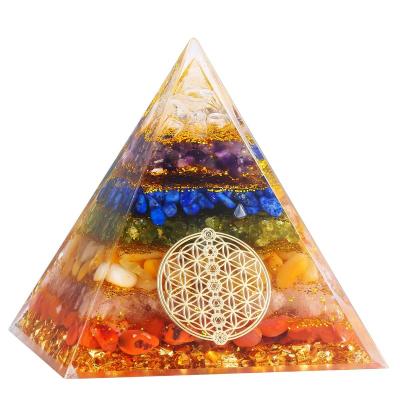 China Europe Wholesale 80mm 7 Chakra Meditation Orgonite Pyramid Energy Healing Natural Stone Seven Pyramid for sale