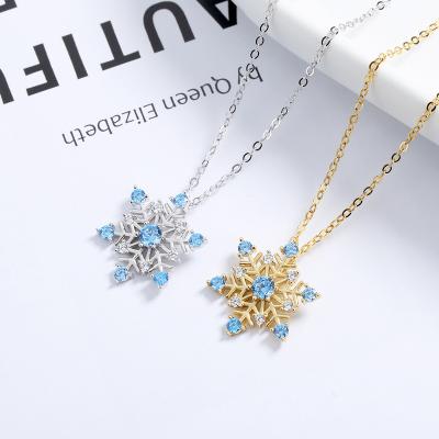 China High Quality Christmas Snowflake Necklace Blue Zircon Sliver Necklace Pendant For Necklace for sale