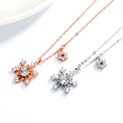 China 2021 High Quality Necklace AAA Snowflake 925 Zircon Sterling Silver Necklace Chain For Korean Ladies for sale