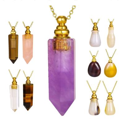 China CLASSIC Brazilian Natural Tiger Eye Stone Pendant Necklace Perfumes Bottle Essential Oil Crystal Agate Rose Quartz for sale