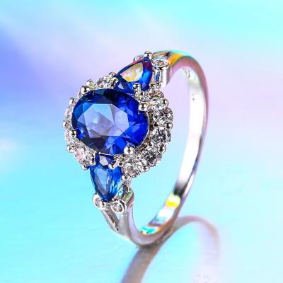 China FASHIONABLE Wholesale Custom Ladies Blue Sapphire Ring Gold Rings Designs Cubic Zirconia 925 Sterling Silver Ring for sale