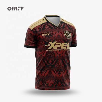 China ORKY Moisture Absorption Perspiration Printing Sportswear Short Sleeve Singlet Uniforms Male Adult Training Football Suit Uniform for sale