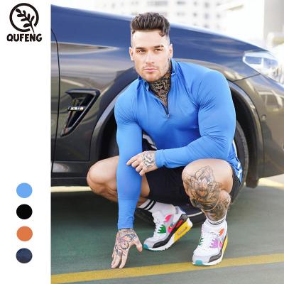 China Breathable Custom Logo Solid Color Long Sleeves Quick Dry Gym Sports Men's Zipper Polo Shirt Sweatsuit for sale