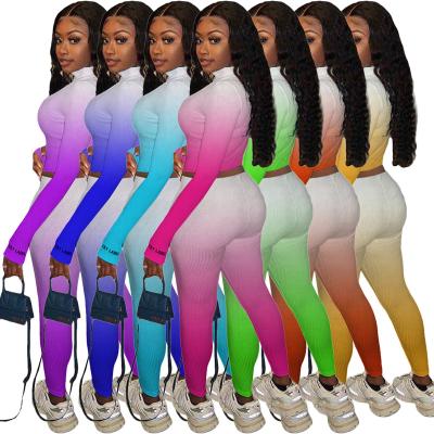 China Wholesale QUICK DRY European and American plus size clothing, color high gradient yarn women's neck two-piece suit, casual tight set for sale