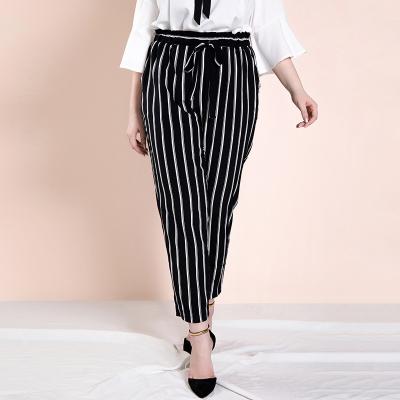 China Bandage Fashion Fat Millimeter Nine Point Foot Pants Casual Striped Pants Plus Size QUICK DRY Border 2020 New Plus Size Women's Trousers for sale