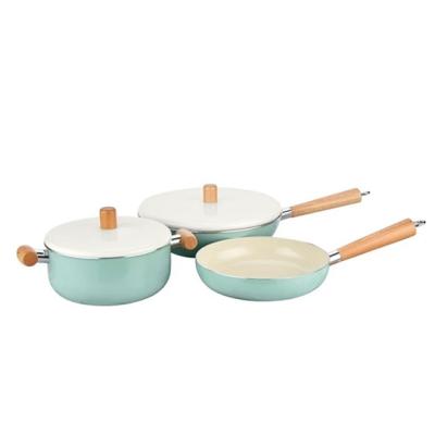 China Viable hot sale kitchenware ceramic coating cookware sets non wooden handle stick cookware wholesale set for sale