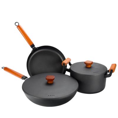 China Wholesale 3Pcs Stocked Cast Iron Skillet Nonstick Cookware Set Non Stick Kitchenware Set for sale