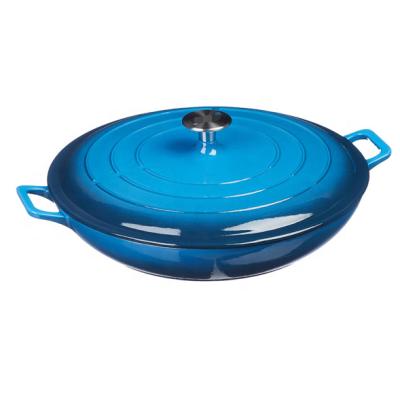 China Sustainable Wholesale Blue Enameled Cast Iron Covered Casserole Pan Enamel Cookware Pot for sale