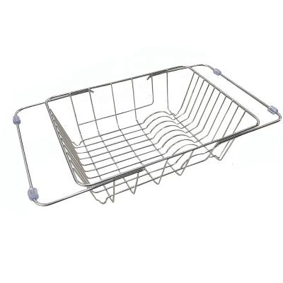 China Viable Wholesale Kitchen Over Sink Adjustable Stainless Steel Dish Drainer Rack Dish Draining Rack Basket for sale