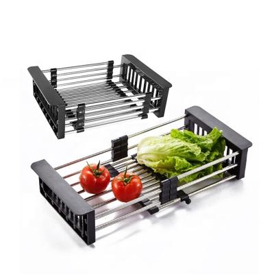 China Viable Wholesale Kitchen Over Sink Stainless Steel Adjustable Dish Drainer Rack Drying Rack Drain Basket for sale