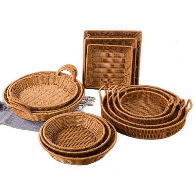 China Wholesale Storage Baskets Bread Fruit Vegetable Kitchen Woven Basket PE Rattan Plastic Basket for sale