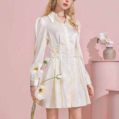 China 2022 New Autumn Anti-Static Dress Women Niche Design Soft Age Reducing White Strap Shirt Skirt for sale