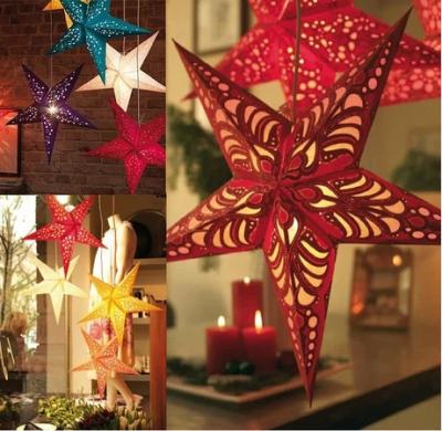 China Christmas holiday wedding cover paper lantern lamp shade laser star paper decoration IT-PL102 Five-pointed decorataions for sale