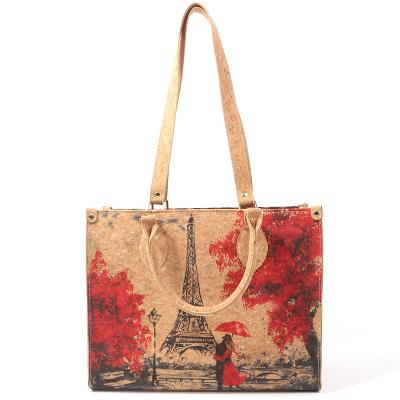 China High Quality Large Capacity Cork Fabric Customized Soft Wooden Travel Cork Bag Handbag Women's Shopping Bag for sale