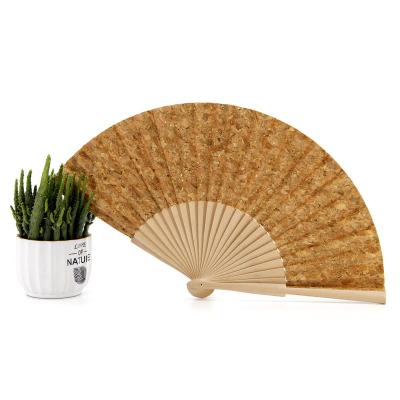 China 2022 China Souvenir Wooden Hand Held Fan Cork Hand Wholesale Custom Fan for sale