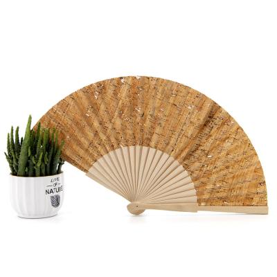 China 2022 China Souvenir Wooden Hand Held Fan Cork Hand Wholesale Custom Fan for sale