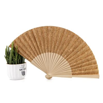 China 2022 China Souvenir Wooden Hand Held Fan Cork Hand Wholesale Custom Fan for sale