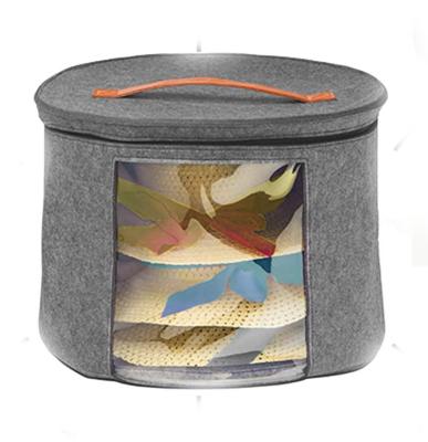 China Clear Window Fashion Gray Hat Storage Box Travel Hat Storage Box For Men And Women Foldable Round Hat Storage Box With Lid for sale