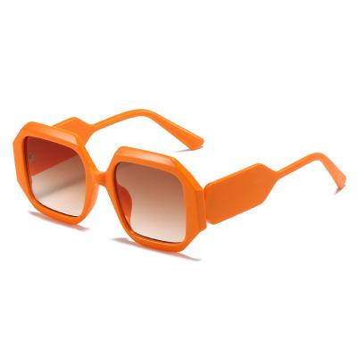 China Newest Fashion Sunglasses Big Hexagon Sunglasses For Women Brand Designer Orange Wide Temple Square Glass Sun Lenses for sale