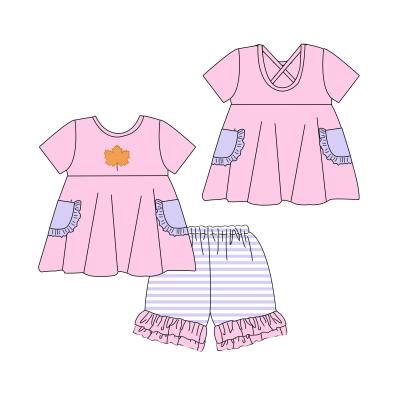 China 2021 Casual Boutique Baby Clothes Sets Children Shorts Kids Girls Pink Applique Knit Cotton Clothing Set for sale