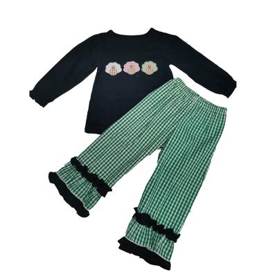 China Cotton casual high quality custom embroidery logo long sleeves fall winter girl's clothing outfit set for sale