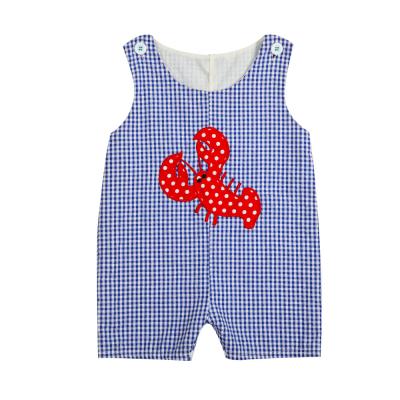 China Causal Kids Clothing Romper Boutique Lobster Applique OEM Knit Cotton Custom Design Baby Boy Rompers for sale