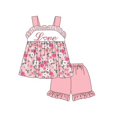 China 2022 Custom Valentine's Day Toddler Girls Casual Dress Sets Love Letter Applique Kids Girl Sleeveless Set for sale