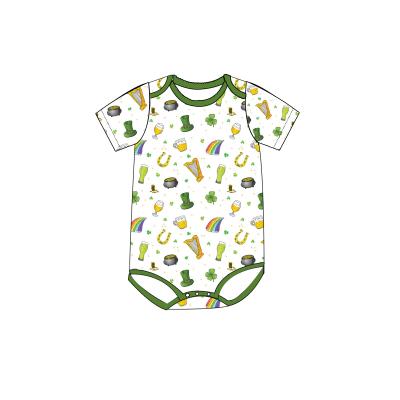 China 2022 St. Patrick's Day Printing Casual St. Patrick's Day Baby Boy Short Sleeve Rompers Knitted Romper Overalls for sale