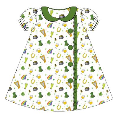 China 2022 St Patrick's Day Printing Baby Dress Custom Made Casual Knit Cotton Short Sleeves Kids Dresses For Girls for sale