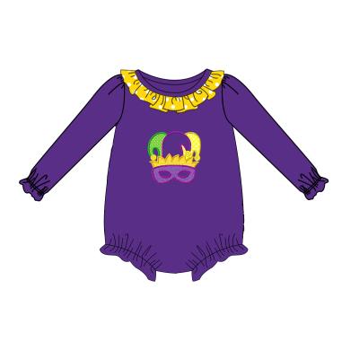 China Puresun Casual Mardi Gras 2022 New Design Knitted Girls Rompers Mardi Gras Applique Toddler Infant Girl Jumpsuit for sale