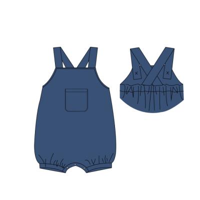 China Boy Causal Romper Clothing Kids Boutique Casual Pocket Knit Cotton Navy Blue Baby Boys Sleeveless Romper for sale