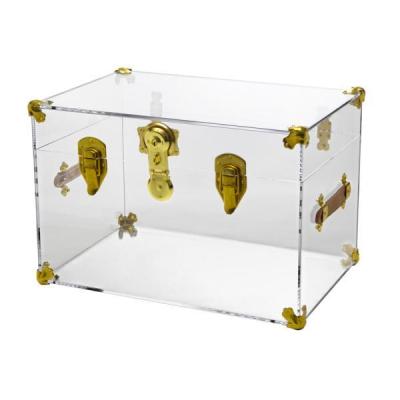 China Adjustable (other) bespoke home decor furniture clear acrylic coffee table trunk with gold brass hardware lock for sale