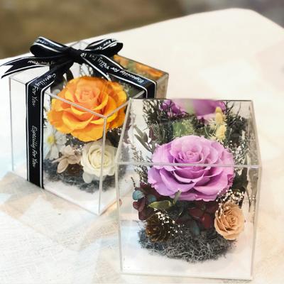 China Custom Square Clear Transparent Acrylic Flower Display Box Lucite Gift Box Eco - Friendly for sale