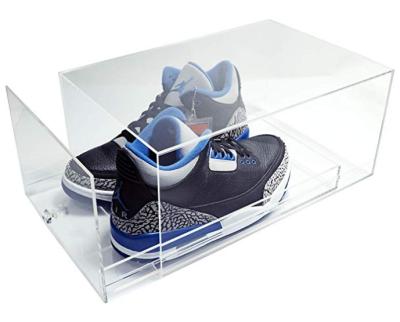 China Eco-friendly Stackable Acrylic Shoe And Sneaker Display Box With Pull Drawer Lucite Clear Shoes Storage Case for sale