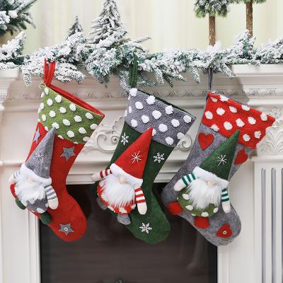 China Unique Chimney Design Stocking Christmas Tree Decoration Ornament Hanging Christmas Socks Gift Bags Christmas Gnome Stockings for sale