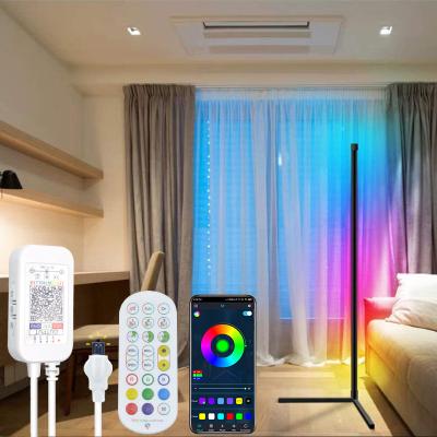 China Nordic Modern Home Decor Dimmable Remote Control Foldable Standing Lamp App Control DIY Mode RGB LED Tripod Corner Floor Lamps for sale