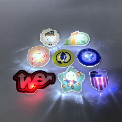 China Customized Logo Shape LED Button Badge Blank White Safety LED Acrylic Flashing Pin Badge For Event for sale