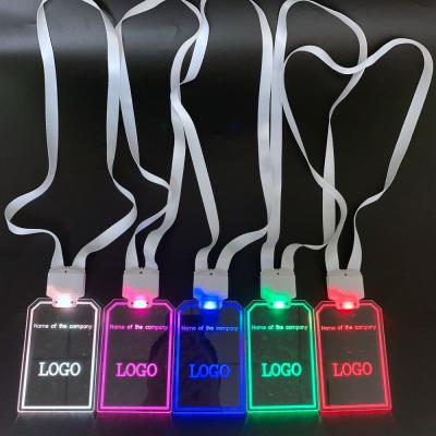 China Factory OEM Acrylic Laser Engraved Shape 3D LED Light ID Card Holder LOGO Customized Colorful Acrylic Lanyard for sale