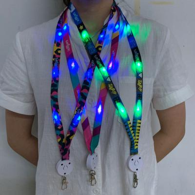 China Hot Sale OEM Price Nylon LED Colorful Promotional ID Card Flashing Nylon Lanyard for sale