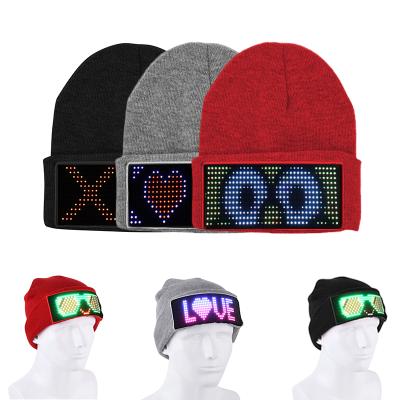 China 2022 JOINT Newcomer Party LED Knitted Hat USB App Control Message LED Display Programmable Scrolling Filling Hat for sale