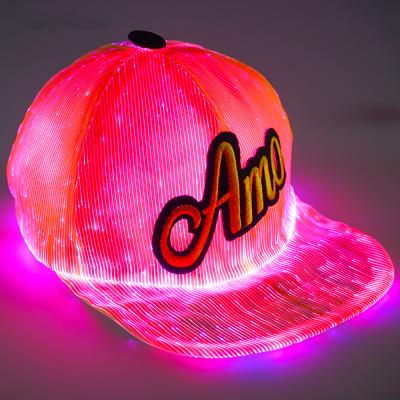 China Party COMMON Unisex Color Changing Praise Light Up LED Fiber Optic Baseball Cap USB Rechargeable LED Glowing Hats for sale