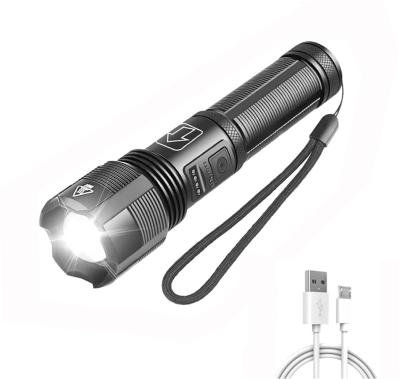 China USB Charging Power Display Zoomable USB 5 Modes XHP50 Led Torch Portable Rechargeable Tactical Flashlight For Camping Hiking Emergency for sale