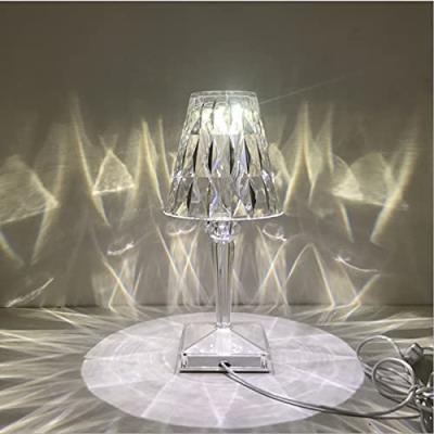 China Hot Romantic Acrylic Bedside Led Night Light Portable Transparent Home Bedroom Living Room Bedroom Prism Acrylic Light Operate Crystal Table Lamp for sale