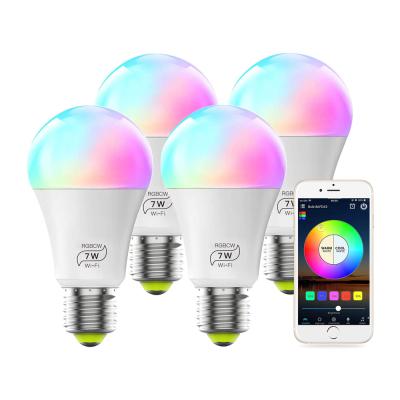 China Residential APP WIFI Remote Control Via Smart Android Wifi Lamp E27 Dimmable LED Bulb RGB Color Colorful Light For Smart Homes for sale