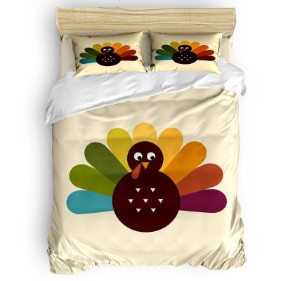 China Nondisposable Turkey Pattern Digital Printing Thanksgiving Day Feeling Soft Bed Sheet And Pillowcase Bedding Set for sale