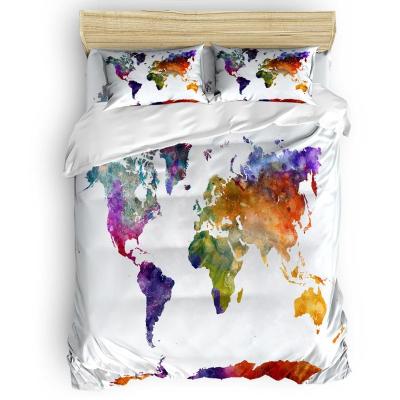 China Nondisposable World Map Printing Designer Bedding Brand Home Bedding Set for sale