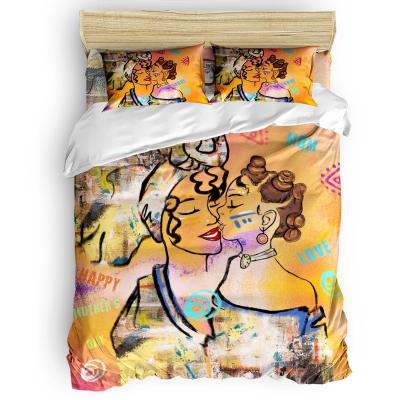 China Nondisposable Elements Of The Day African Mother Women Girls Washed Cotton Sheet Heat Pillowcase Bedding Set for sale